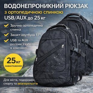 УЦІНКА! Рюкзак водонепроникний з ортопедичною спинкою USB/AUX до 25 кг (Нет бегунков 3520) 3520 фото