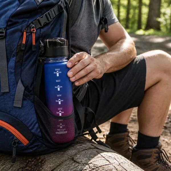 Спортивна пляшка для води Spirit 1000 мл 26X-331 &bull; Багаторазова пляшка з герметичною кришкою, ремінцем, шкалою об&rsquo;єму та часу 26X331 фото