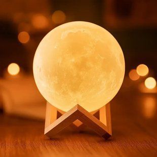 УЦІНКА! Світильник-нічник 3D шар Місяць Moon Lamp на дерев'яній підставці 15 см (Плохе паковання 3391) ML3337 фото