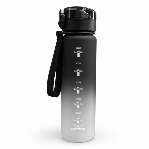 Пляшка для води Spirit 1000 мл градієнт чорно-білий / Пляшка з герметичною кришкою і ремінцем/спортивна пляшка 26X329 фото