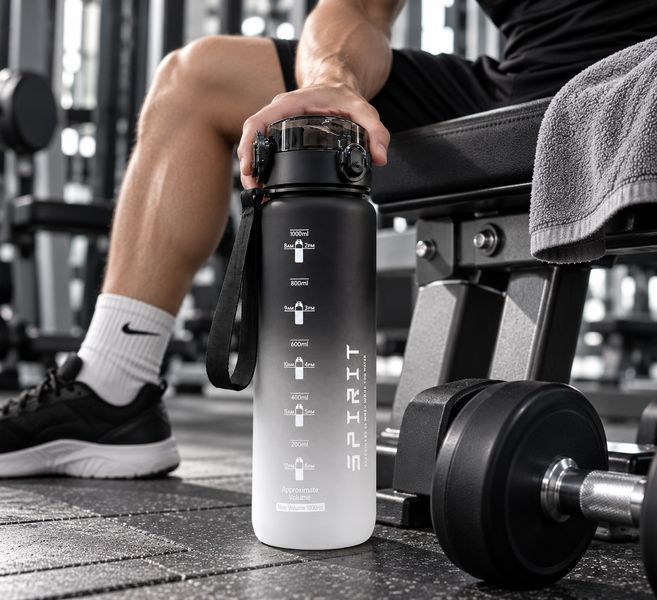 Пляшка для води Spirit 1000 мл градієнт чорно-білий / Пляшка з герметичною кришкою і ремінцем/спортивна пляшка 26X329 фото